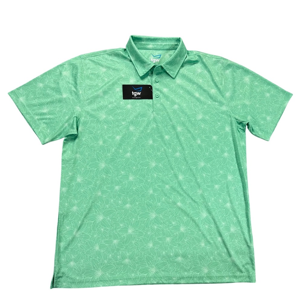 TGW Golf Polo Mens XL Green NEW Floral Print Short Sleeve Performance Shirt